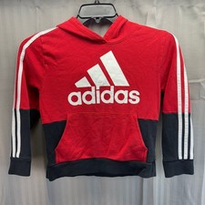 Adidas Boys Red Black Colorblock Pullover Hoodie Size S 8 Large Logo 3-Stripes