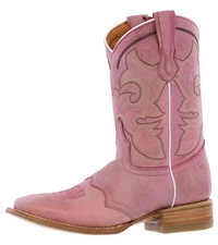 Womens Cowboy Boots Pink Leather Solid Ranch Wear Farm Square Toe Size 5-7.5