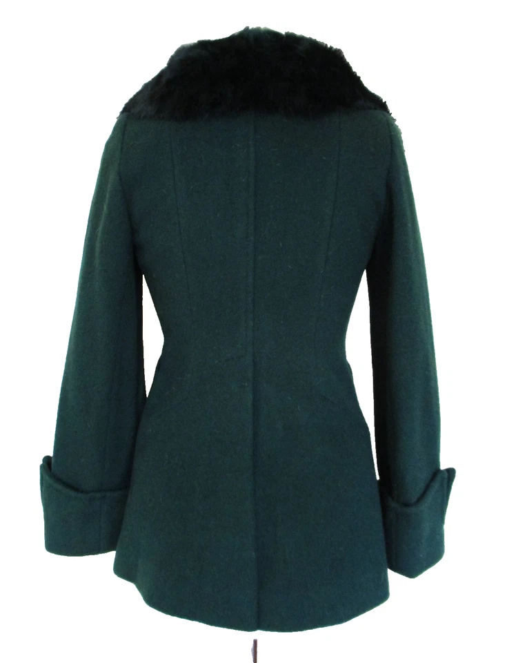 Chaqueta Abrigo Jackie Stuart Vintage Años 60/70 Verde Oscuro Guisante Cuello Piel XS Mujer Foto 3 de 4