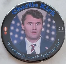 Charlie Kirk, R.I.P., 3" Freedom, Button, Pinback