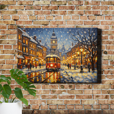 Historic Old Town Warsaw Winter Evening Polish Scene Wood Framed Oil Art