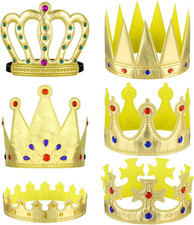 6 Piece Birthday King Crowns, Kids Party King Queen Prince Princess Gold Crown C