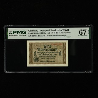 1940 45 Germany/Occupied Territories WWII 1 Reichsmark P R136a PMG 67 EPQ UNC 04