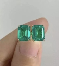 Aretes de oro macizo de 14k esmeralda natural esmeralda de Zambia
