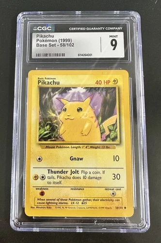 1999 Wizards Of The Coast Pokemon Base Set 58/102 Pikachu Unlimited CGC 9 Mint