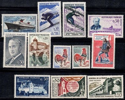 Frankreich 1962 Yv. 1325-1335 postfrisch ** 100% Schiff, Ski, Hahn, Theater, Denkmäler