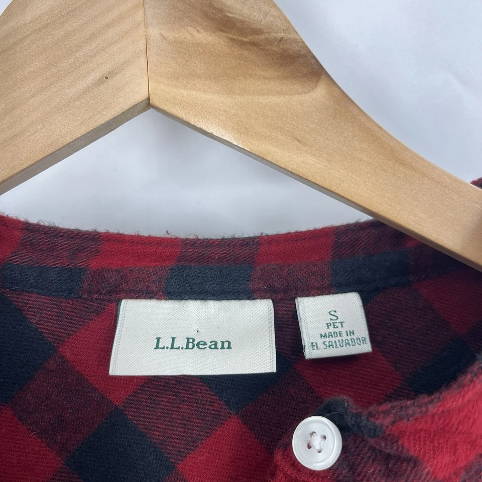 LL Bean Scotch Plaid Flannel Nightgown Size Small Petite Red Black Buffalo Check - Image 4 of 4