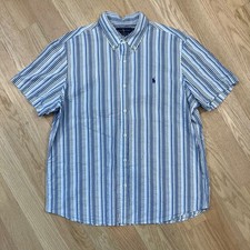 Polo Ralph Lauren Shirt Untucked Fit Men XL Blue White Striped Seersucker Pony