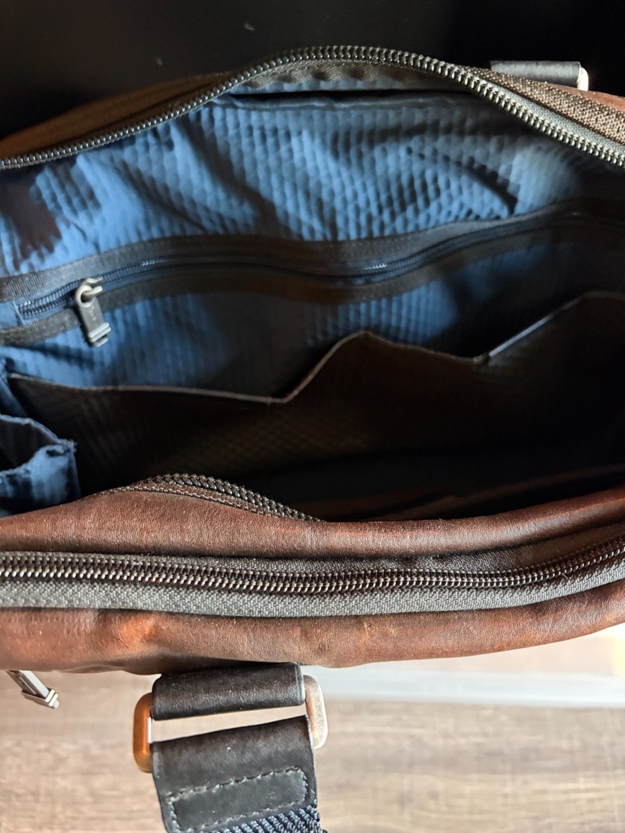 TUMI Alpha Bravo Leather Expandable Organizer Briefcase Brown