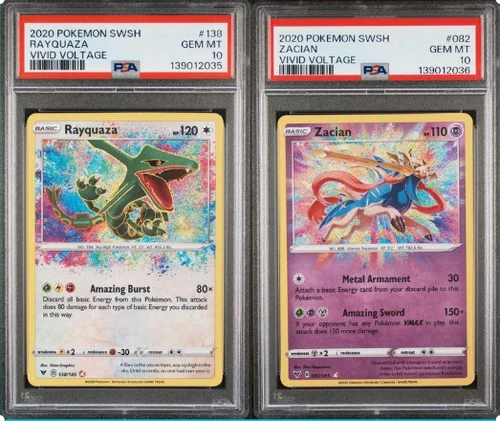 SEQUENTIAL PSA 10 RAYQUAZA 138 ZACIAN 082 VIVID VOLTAGE AMAZING RARE POKEMON