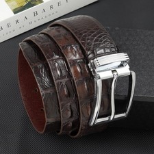 Real Crocodile Brown Leather Belt 1.5'' W No Jointed Men's Skin Belt Pin Buckle