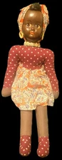 1940s - 1950s Poland made Cloth Doll / Composition Head Polka Dot Dress 11" Tall