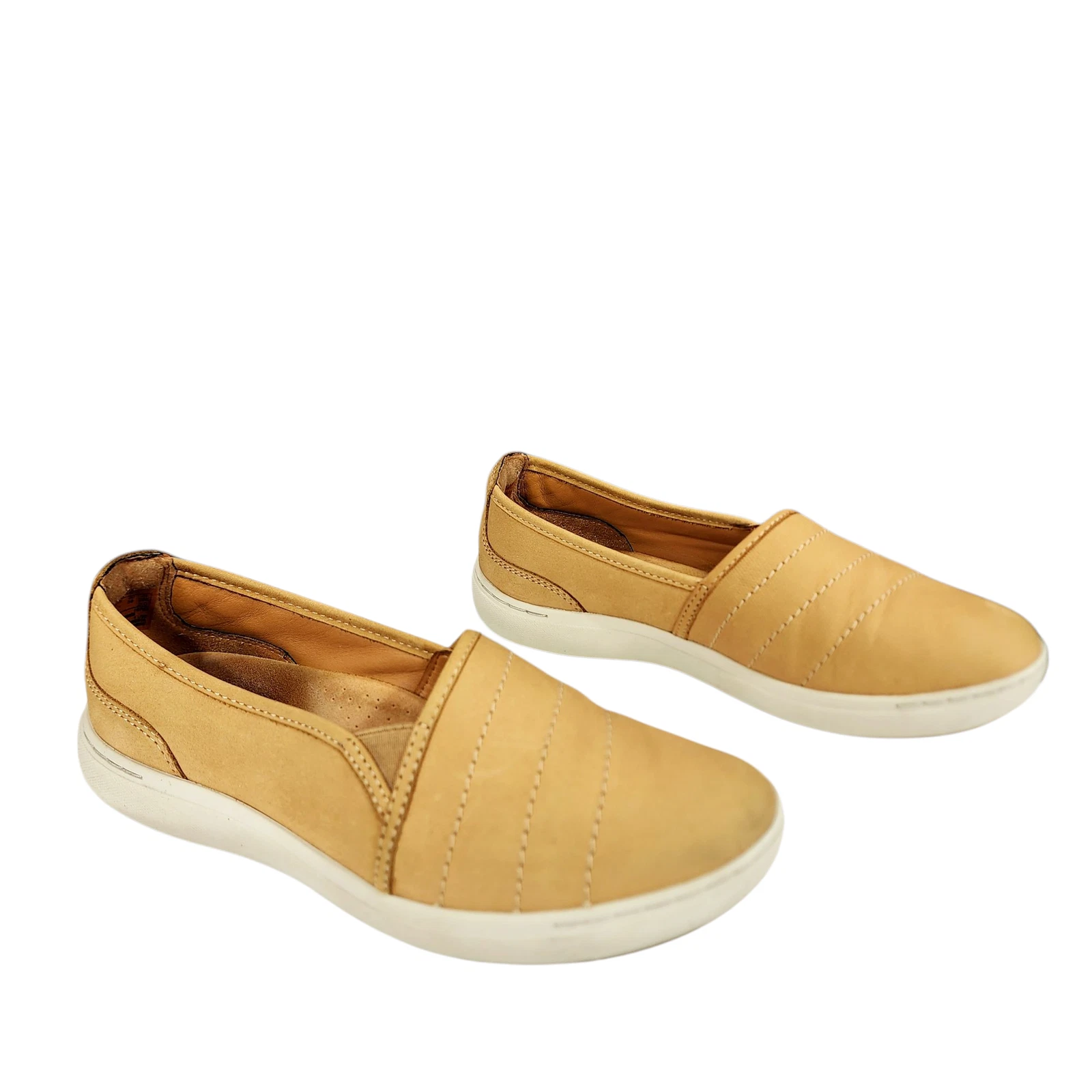 Mocassini Clarks tg 7 5 donna Nalle viola pelle cammello marrone beige slip on comodi