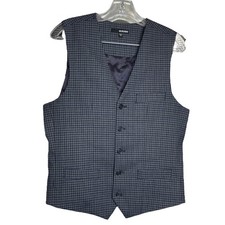 Murano Vest Mens viscose bleed Sz S Blue Plaid Waistcoat Dress Suit Formal Lined