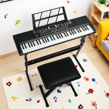 61-Key Piano Beginner Digital Keyboard Set - Bench Z-Stand Mic Headphones Black