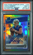 2020 Panini Donruss Optic Justin Herbert Autograph Bronze #153 PSA 9