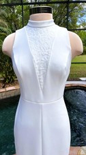 GUESS NWT Size 6 Ivory White Sequin Trim Scuba Cloth Midi Pencil Dress 6