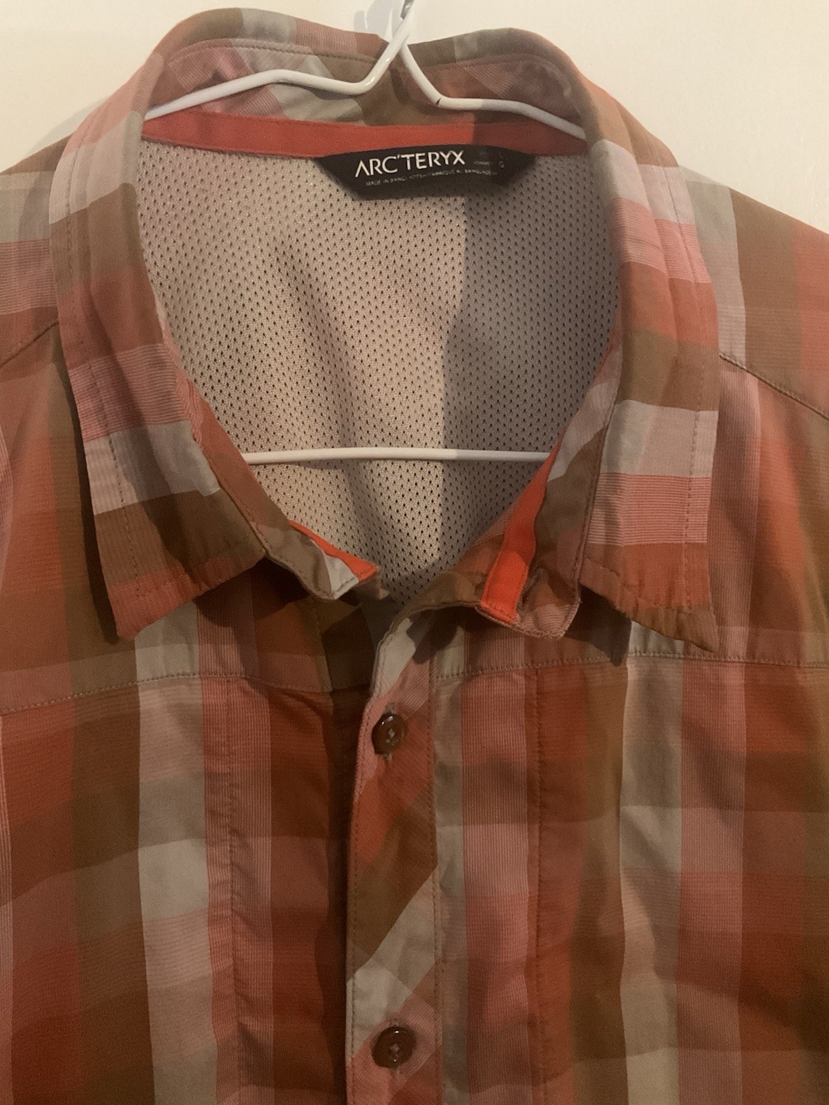 Arc'teryx Camicia Uomo Media Plaid Rosso Arancione Manica Corta Bottoni Grande