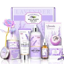 Gifts for Women, Lavender Spa Bath and Body Gift Set Relaxing Self Care Bas...