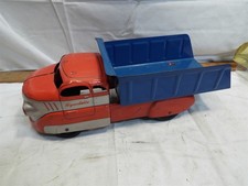 Vintage 13" 1940s Wyandotte Pressed Steel Toy Dump Truck Red Blue Streamline
