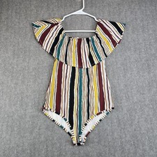 Bodysuit Women Large Off Shoulder Ruffle Snap Button Striped USA