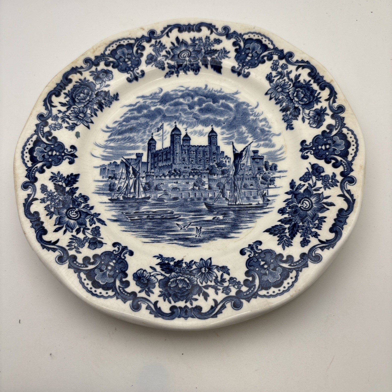 Enoch Wedgwood Tunstall Blue and White Saucer Royal Homes of Britain England 1pc