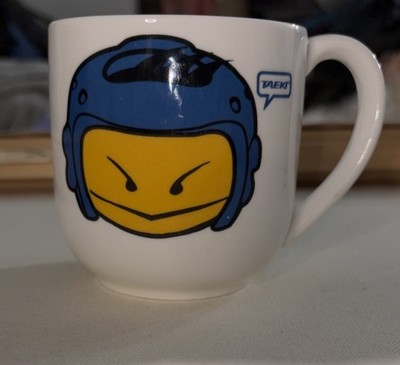 Rare ceramic mug ''Taeki'' by martial arts brand Mooto with blue taekwondo head