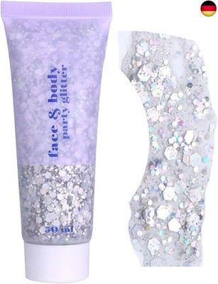 Glitzer Gesicht Gel 50ml, Silber Chunky Mermaid Sequins Glitter Body Gel,
