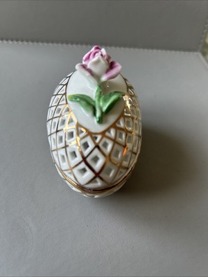 Handbemalte Keramik Schmuckschatulle Osterei, kleine Porzellan Eierdose mit Deckel 