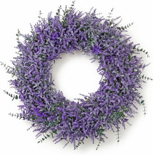 23 Inch Lavender Wreath for Front Door Artificial Spring Summer Purple Lavender