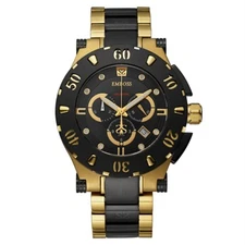 EMBOSS Atlantic Gold Black Men's Swiss Chronograph Watch Two-Tone Bracelet 46 mm