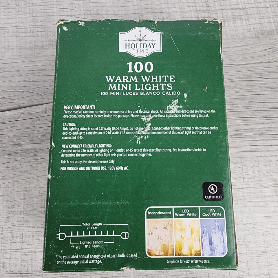 Holiday Time 100-ct Warm White LED Mini Christmas lights - NEW - White Wire - Image 4 of 4