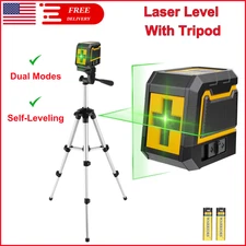 Laser Level w Tripod Green Cross Line Self-Leveling Lazer Leveler Tool w Battery