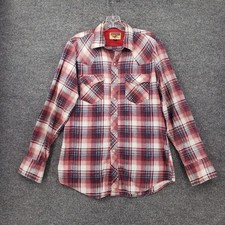 VINTAGE Youngbloods Button Up Shirt Mens Medium Red Plaid Pearl Snap Western 90s