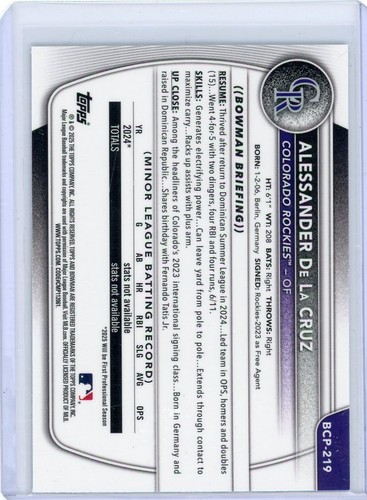 Alessander De La Cruz 2025 Bowman Chrome 1st Geometric Refractor Purple 229/250 - Picture 2 of 2