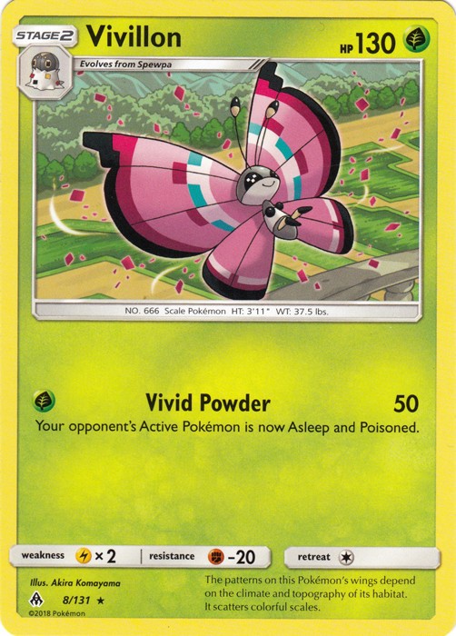 Vivillon - 8/131 - Rare (Mp) Forbidden Light - Grass Pokémon