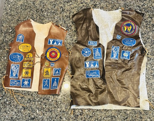VTG Original Collectible Boy Scouts Indian Guides YMCA 70s Leather Vest Patches