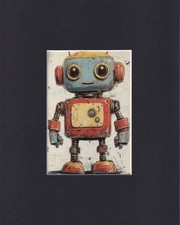 8X10" Matted Print Art Picture: Vintage-Looking Toy Robots, Robot Boy