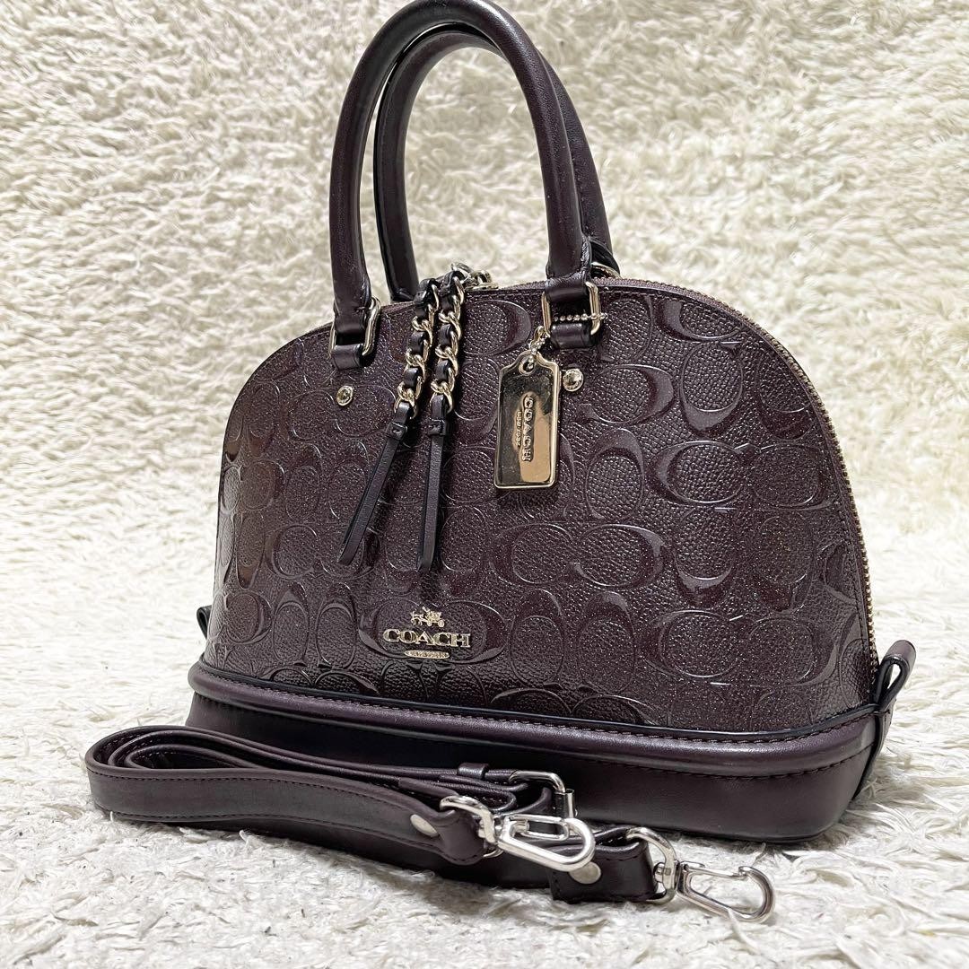 Coach Embossed Leather 2-Way Handbag with Gold Hardware in Black & Brown