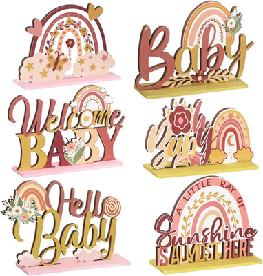 6 Pcs Boho Rainbow Baby Shower Table Centerpieces Wooden Rainbow Floral Hello Ba