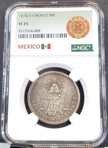 1878 Zs S MEXICO SILVER 50 CENTAVOS NGC VF 25 SCARCE GOOD LOOKING COIN