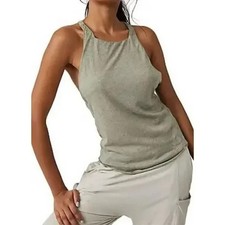 FREE PEOPLE FP MOVEMENT EXHALE OLIVE GREEN RACER BACK TANK TOP WORK OUT M