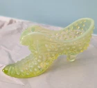 Vintage Fenton Hobnail Cat Head Slipper Topaz Opalescent Vaseline Glows
