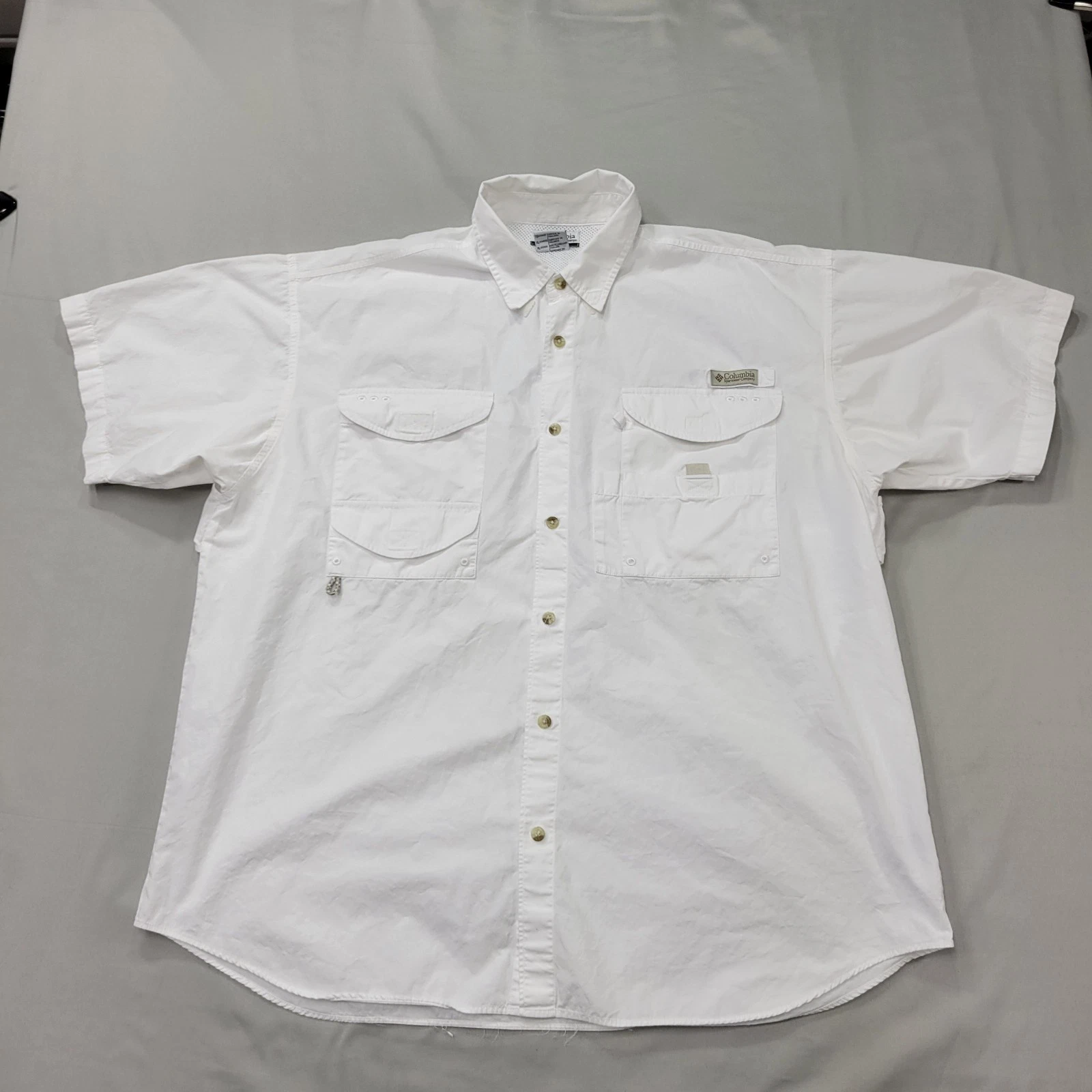 Columbia PFG Mens XL White Vented Fishing Shirt Short Sleeve Utility Outdoor