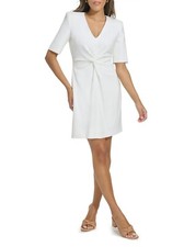 Calvin Klein Womens White Twist-Front Elbow Sleeve Sheath Dress (10)
