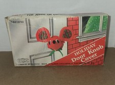 Vintage Christmas Mouse Door Knob Cover Red Plaid Ears Googly Eyes