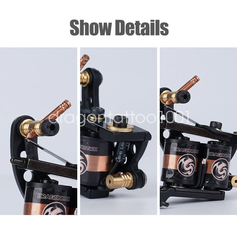 Kit de tatuaje para principiantes Dragonhawk 2 máquinas fuente de alimentación 20 tintas agujas puntas conjunto Foto 4 de 4