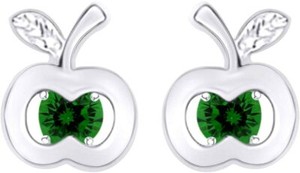 Authentic Simulated Diamond Emerald Apple Fruit Stud Earrings In 14k Gold Plated