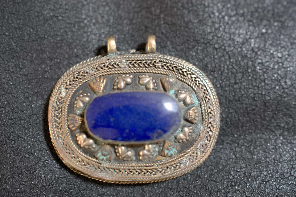 pendaglio ciondolo antico pakisthan afganisthan in lapis e argento - Immagine 3 di 4