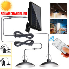2 Head LED Solar Pendant Hanging Light Panel Powered Lamp Garden Yard Shed Light